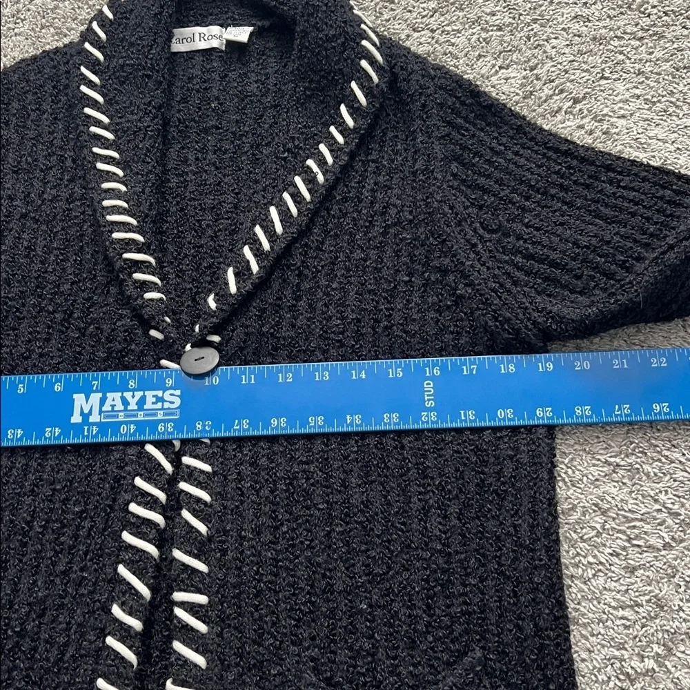 Carol Rose Women’s Black Cardigan with White Stitching and Black Fringe - Size M